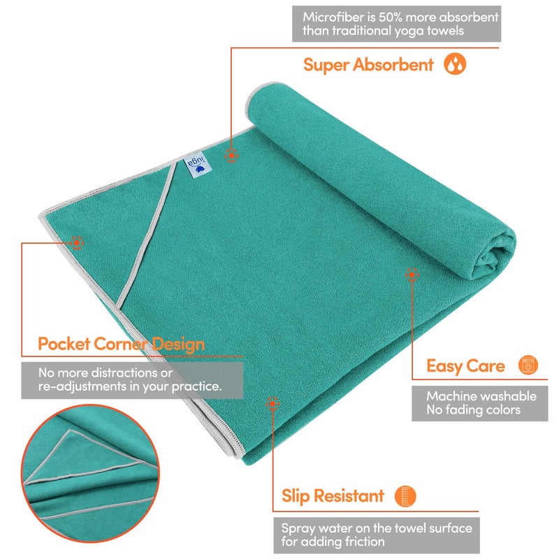 IUGA Non Slip Yoga Towel, Extra Thick Hot Yoga Towel + Hand Towel 2in1 Set with Corner Pockets Design, 100% Microfiber â€“ Non Slip, Super Absorbent and Quick Dry - Image 2